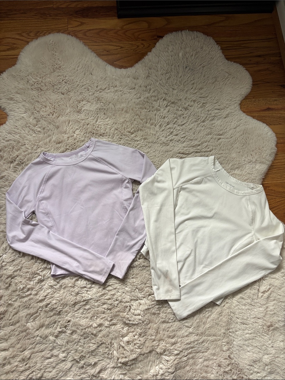 tek gear Kids Long-Sleeve Ribbed Tees in Lavender and White